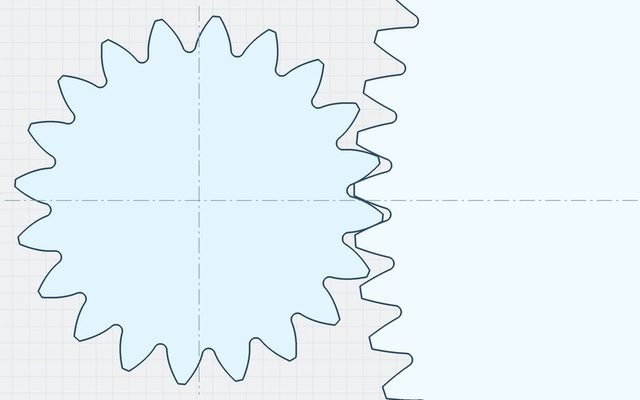 2D view of a meshing gear pair with centre distance dimension