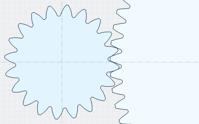 2D view of a meshing gear pair with centre distance dimension